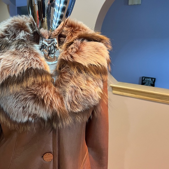 Vintage Brown Fur Trim Trench Coat - Picture 5 of 8